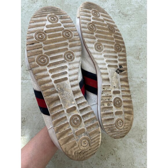 Gucci White Leather Sneakers With Red & Blue Stripes Size 10G - Picture 12 of 13